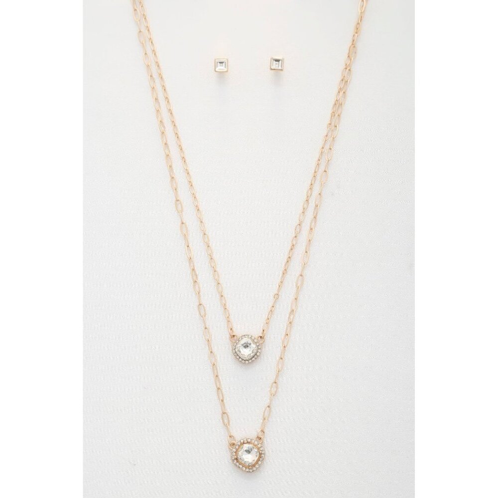 Double Crystal Metal Layered Necklace